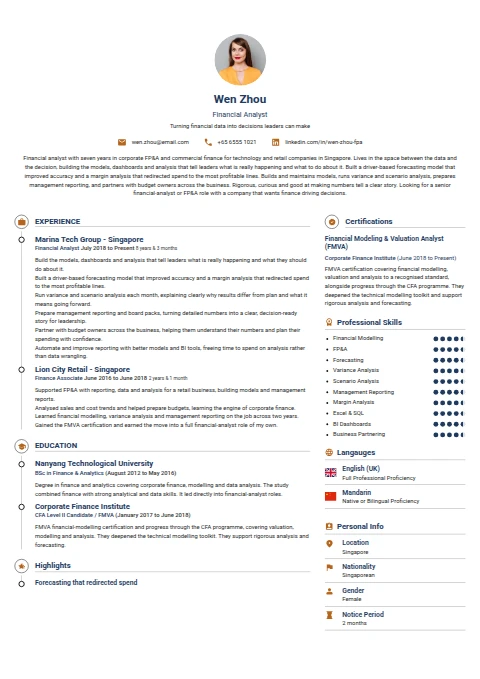 Financial Analyst resume example