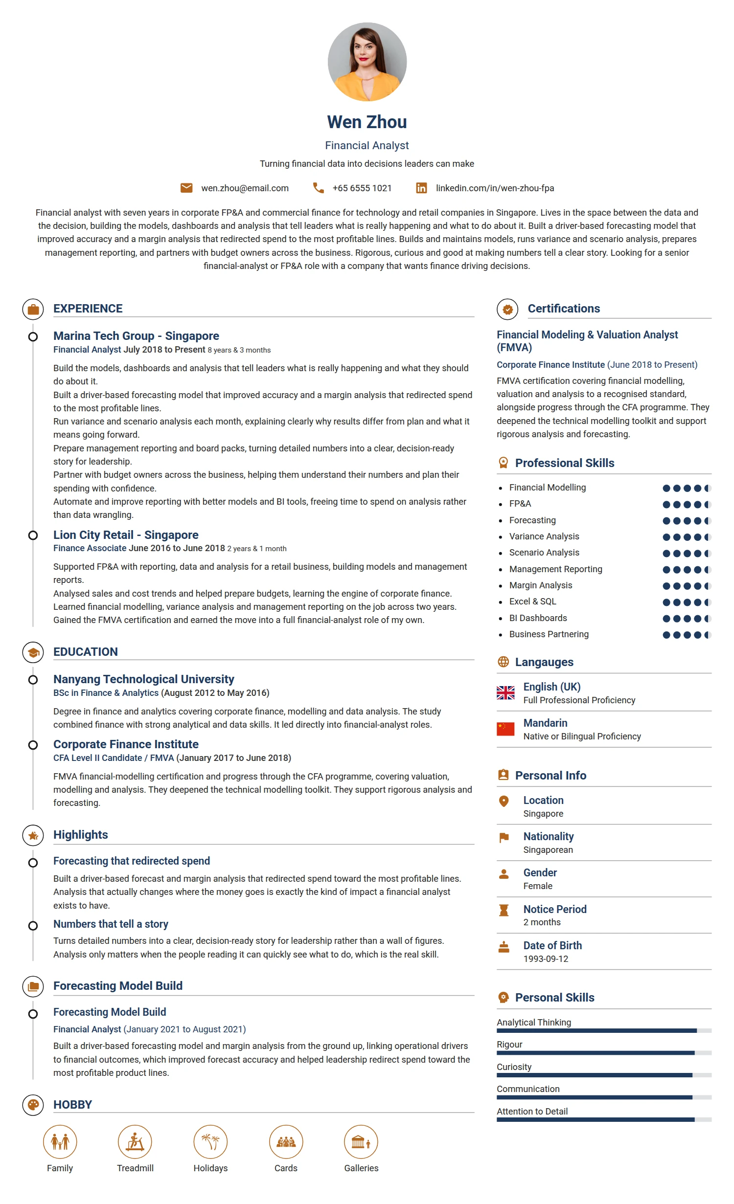 Financial Analyst resume example — a professionally formatted Financial Services & Banking CV sample