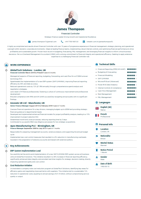 Financial Controller resume example