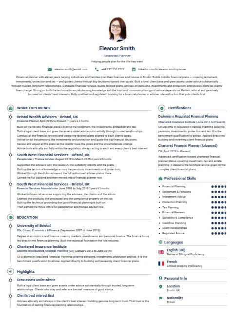 Financial Planner resume example