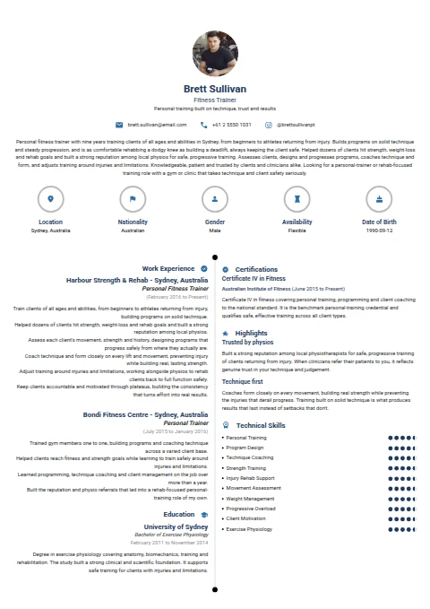 Fitness Trainer resume example