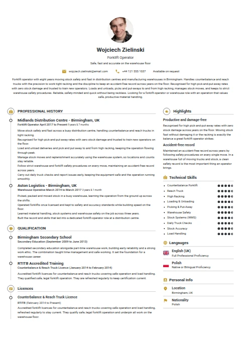 Forklift Operator resume example