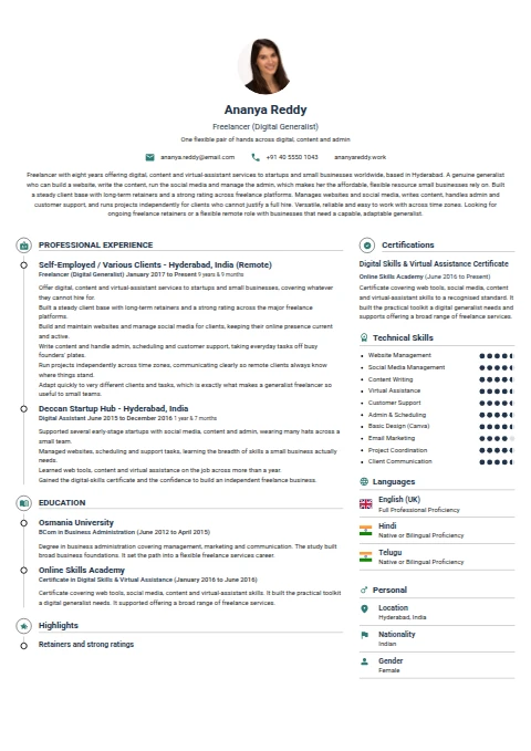 Freelancer resume example