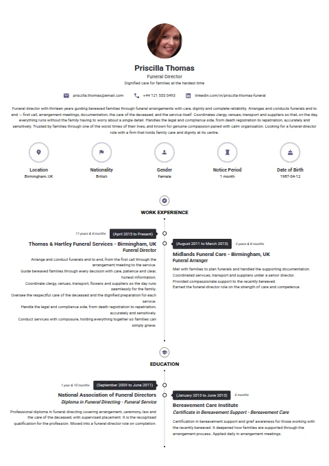 Funeral Director resume example