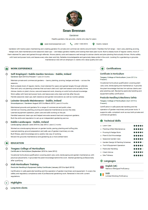 Gardener resume example