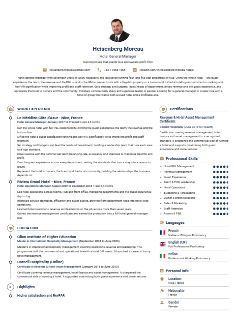 General Manager-Hotel resume example