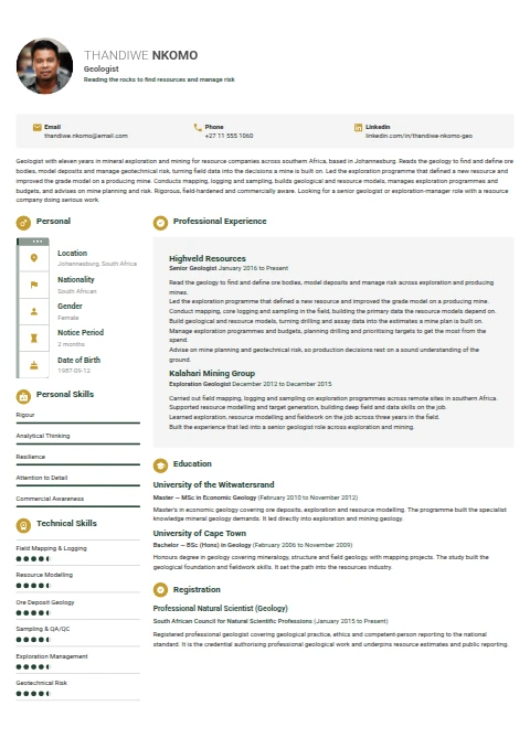 Geologist resume example