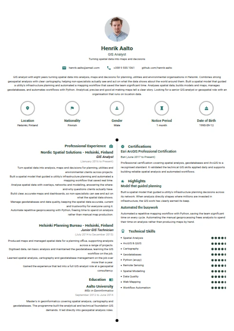 GIS Analyst resume example