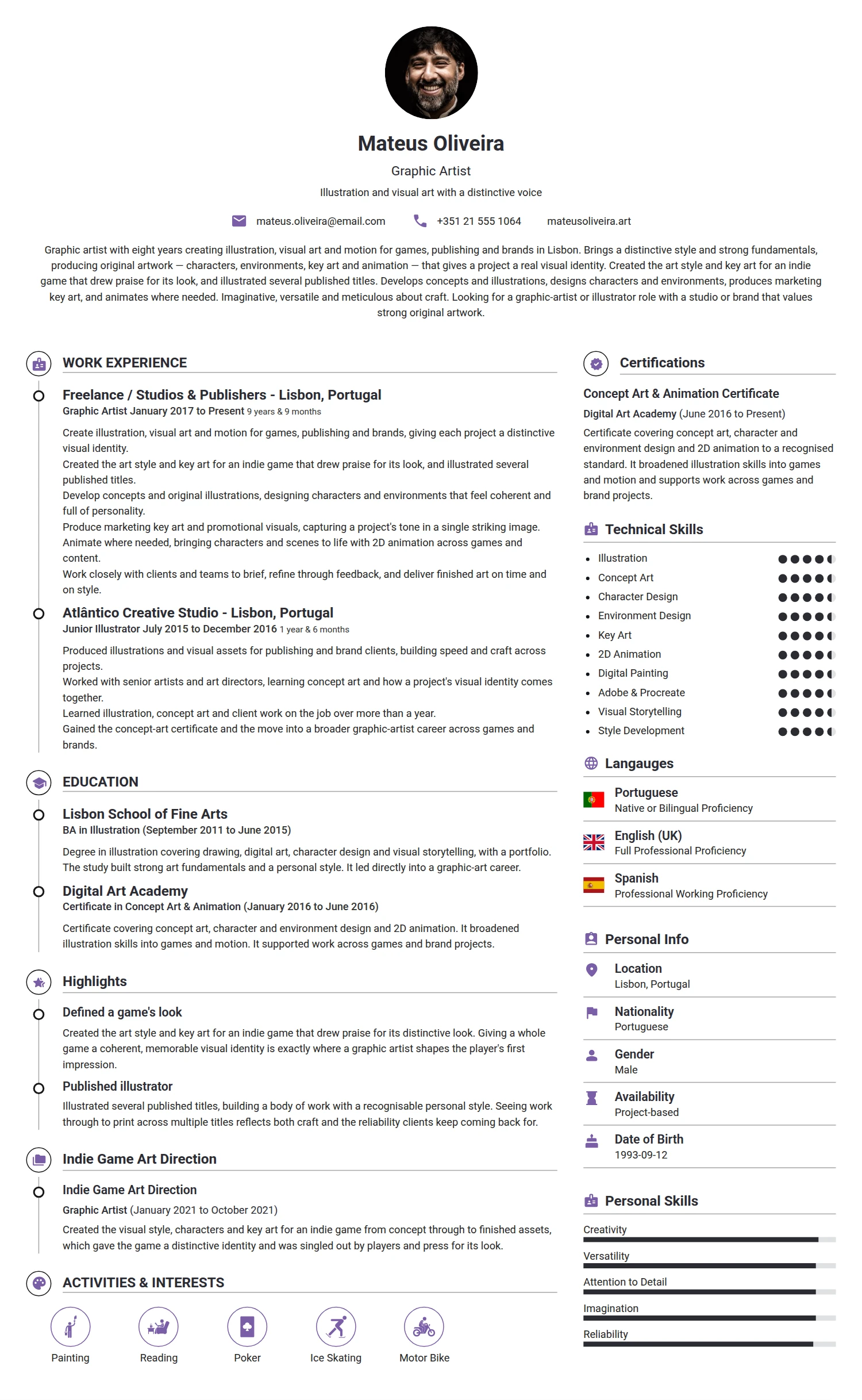 Graphic Artist resume example — a professionally formatted Art/Creative/Design CV sample