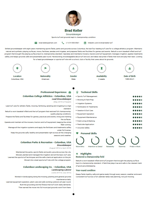 Groundskeeper resume example