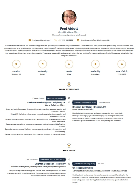Guest Relations Officer resume example