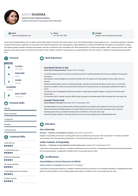 Guest Service Representative resume example