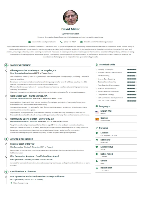 Gymnastics Coach resume example
