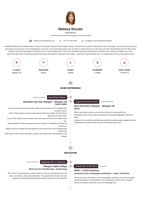 Hairdresser resume example