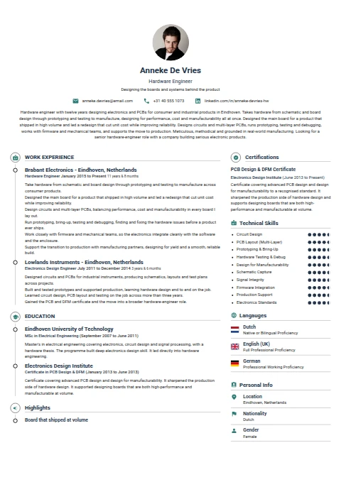 Hardware Engineer resume example