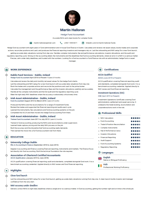 Hedge Fund Accountant resume example