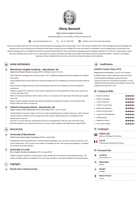High School English Teacher resume example