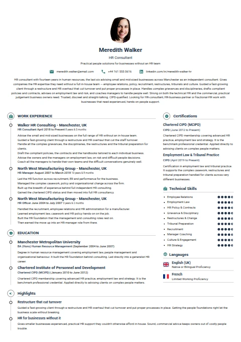 HR Consultant resume example