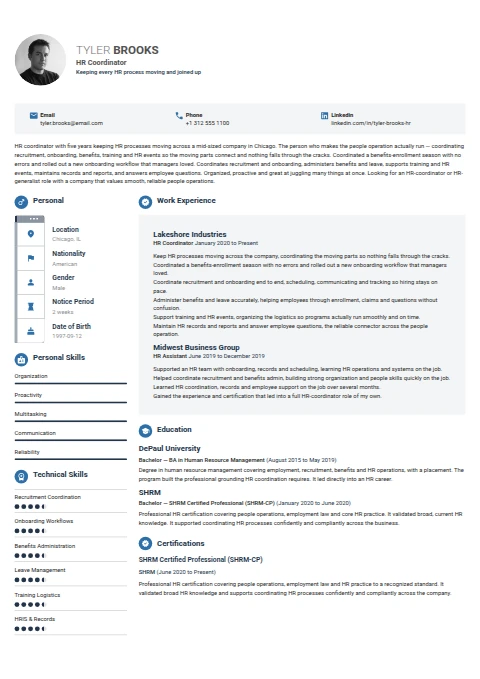HR Coordinator resume example