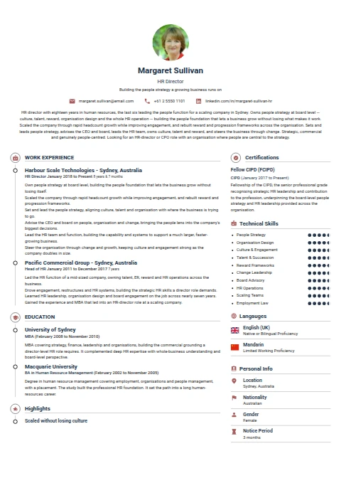 HR Director resume example