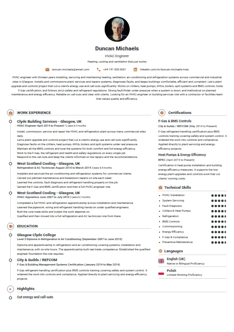 HVAC Engineer resume example