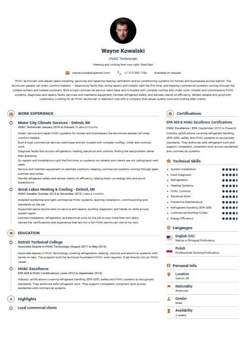 HVAC Technician resume example