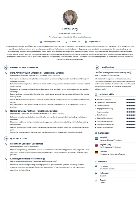 Independent Consultant resume example
