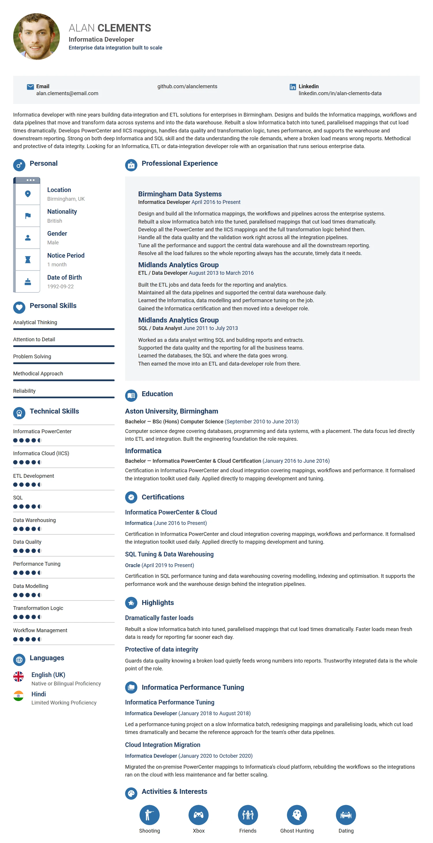 Informatica Developer resume example — a professionally formatted Software Development & IT CV sample
