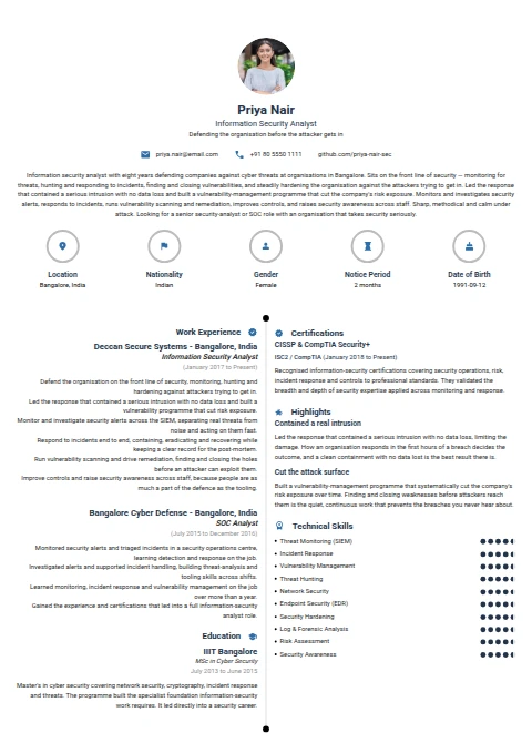 Information Security Analyst resume example