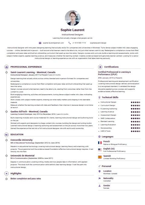 Instructional Designer resume example
