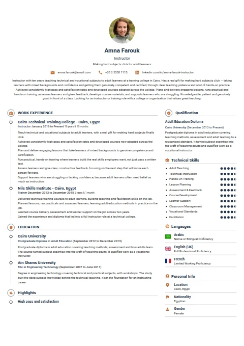 Instructor resume example