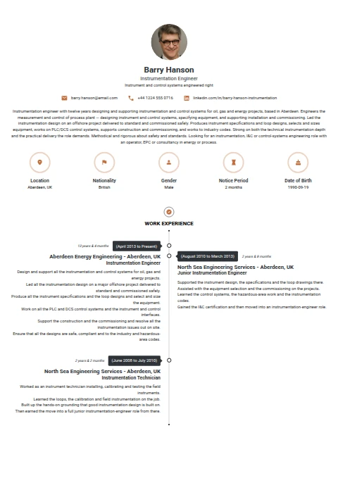 Instrumentation Engineer resume example