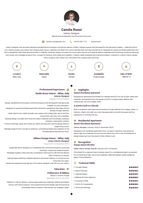 Interior Designer resume example