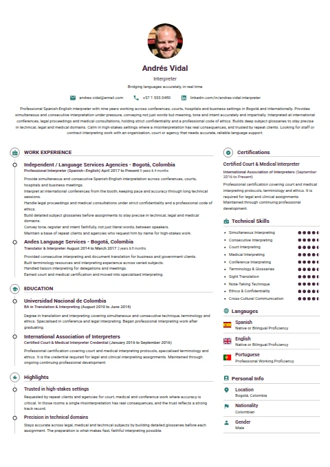 Interpreter resume example