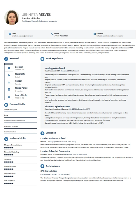 Investment Banker resume example