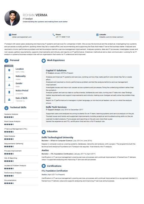 IT Analyst resume example