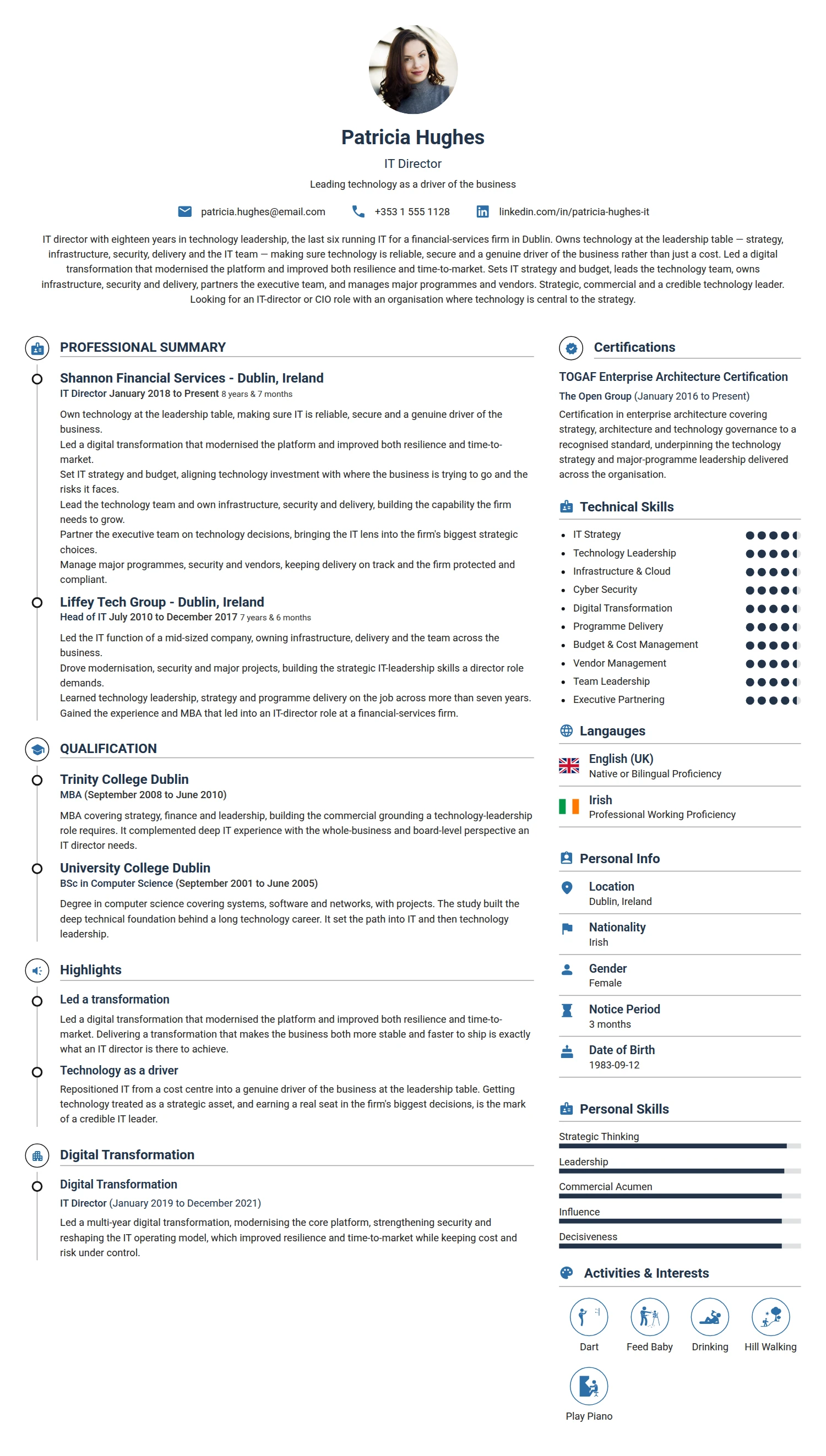 IT Director resume example — a professionally formatted Software Development & IT CV sample