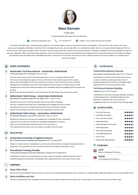 IT Recruiter resume example