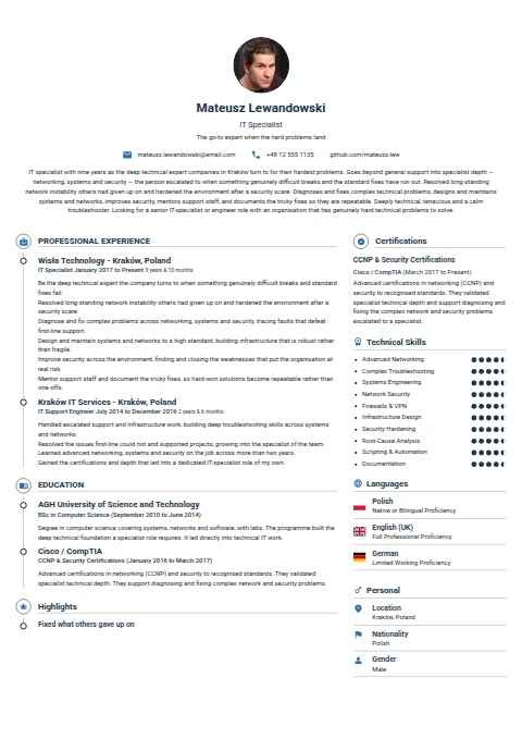 IT Specialist resume example