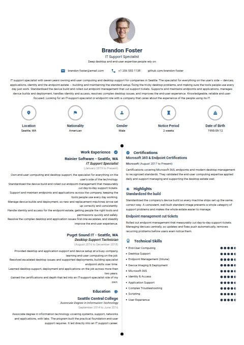 IT Support Specialist resume example
