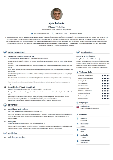 IT Support Technician resume example
