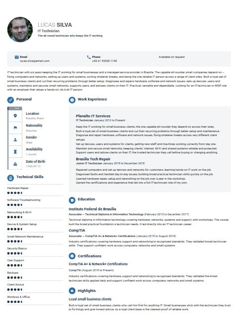 IT Technician resume example