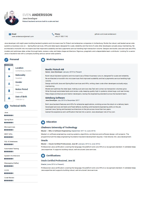 Java Developer resume example