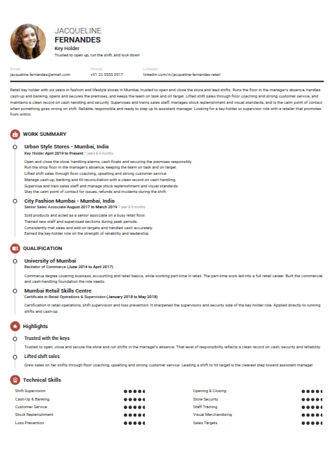 Key Holder resume example