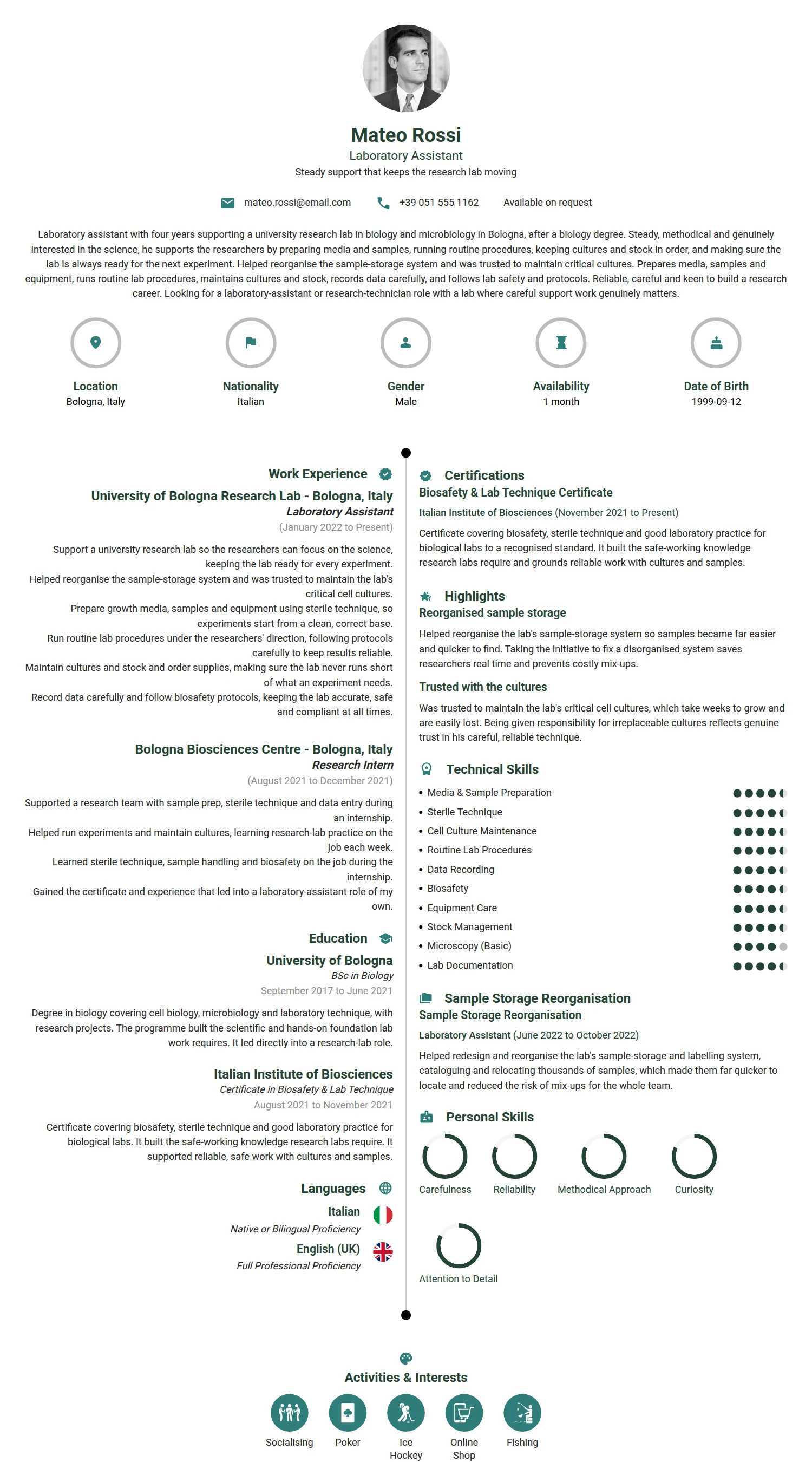 Laboratory Assistant resume example — a professionally formatted Education CV sample