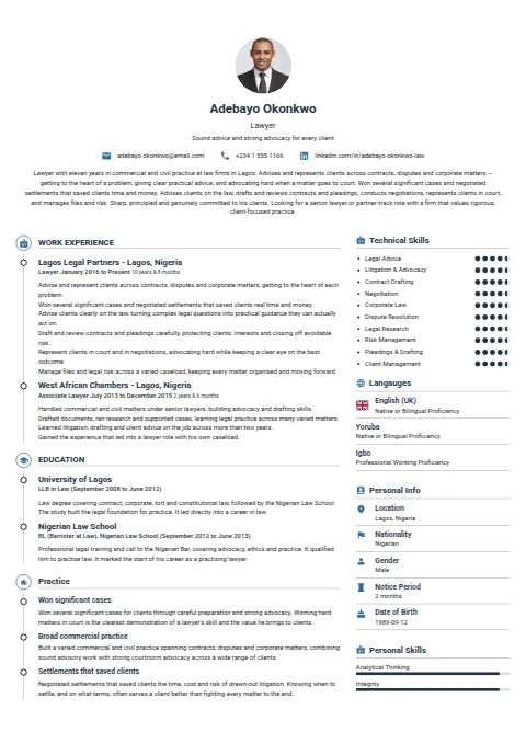 Lawyer resume example