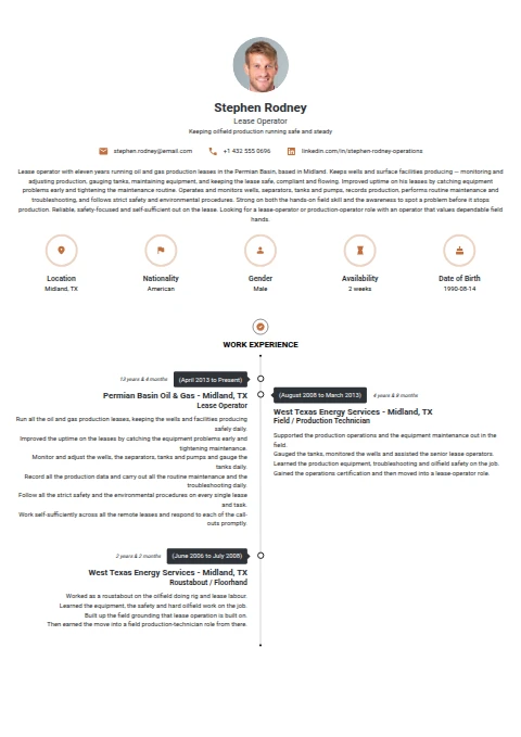 Lease Operator resume example