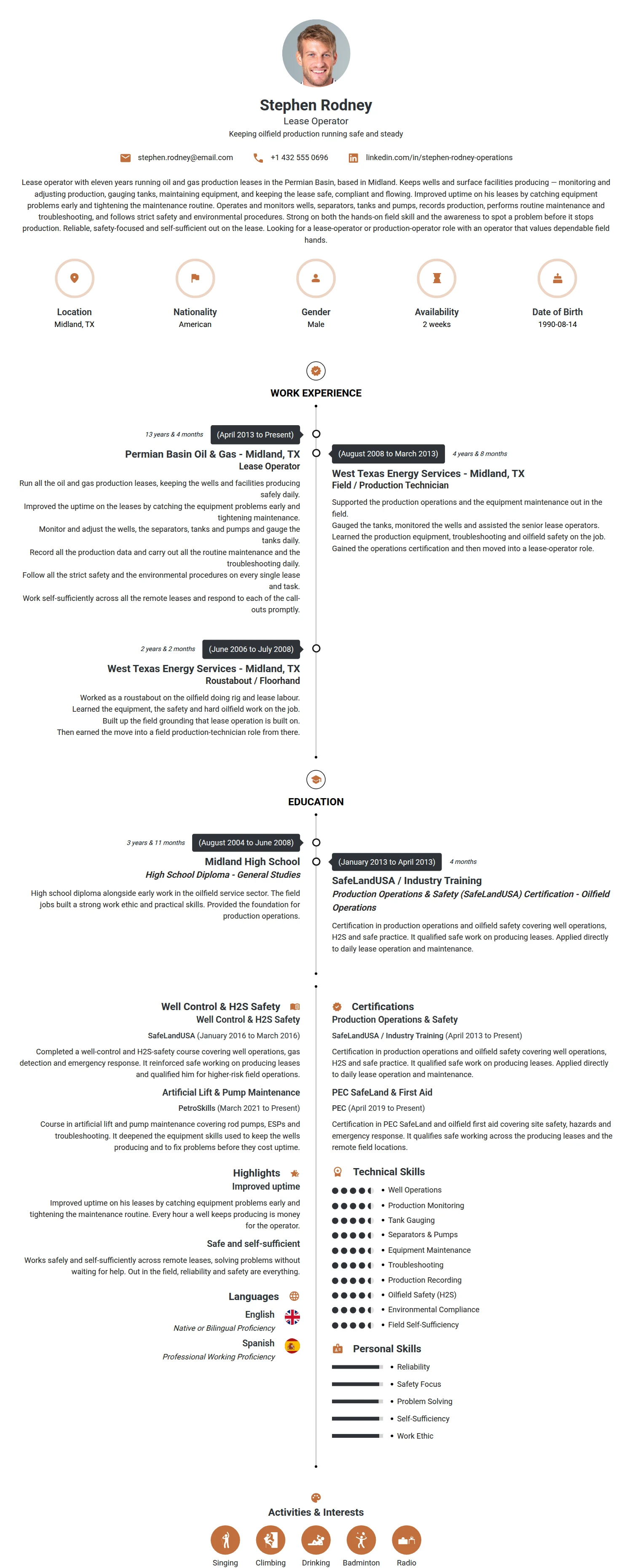 Lease Operator resume example — a professionally formatted Real Estate CV sample
