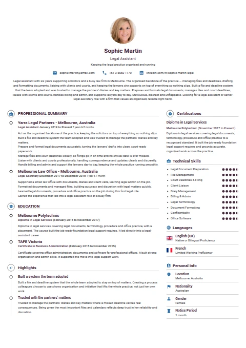 Legal Assistant resume example
