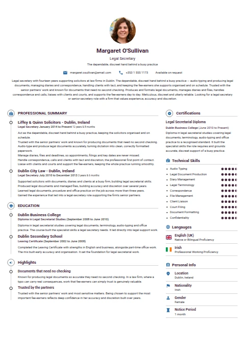 Legal Secretary resume example